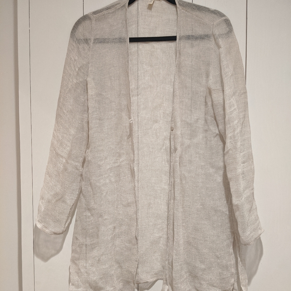Eileen Fisher open weave linen Gauze cardigan